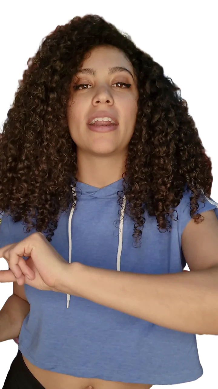 Result: the same woman and her curly hair cut out with a transparent background
